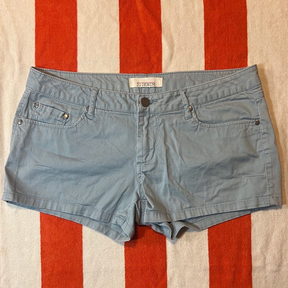 Women's Light Blue Low Rise Mini Shorts